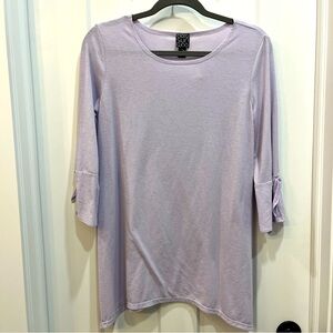 Clara Sun Woo Tie Cuff Knit Top Size  Medium Women's Purple 3/4 Sleeve Ruffle